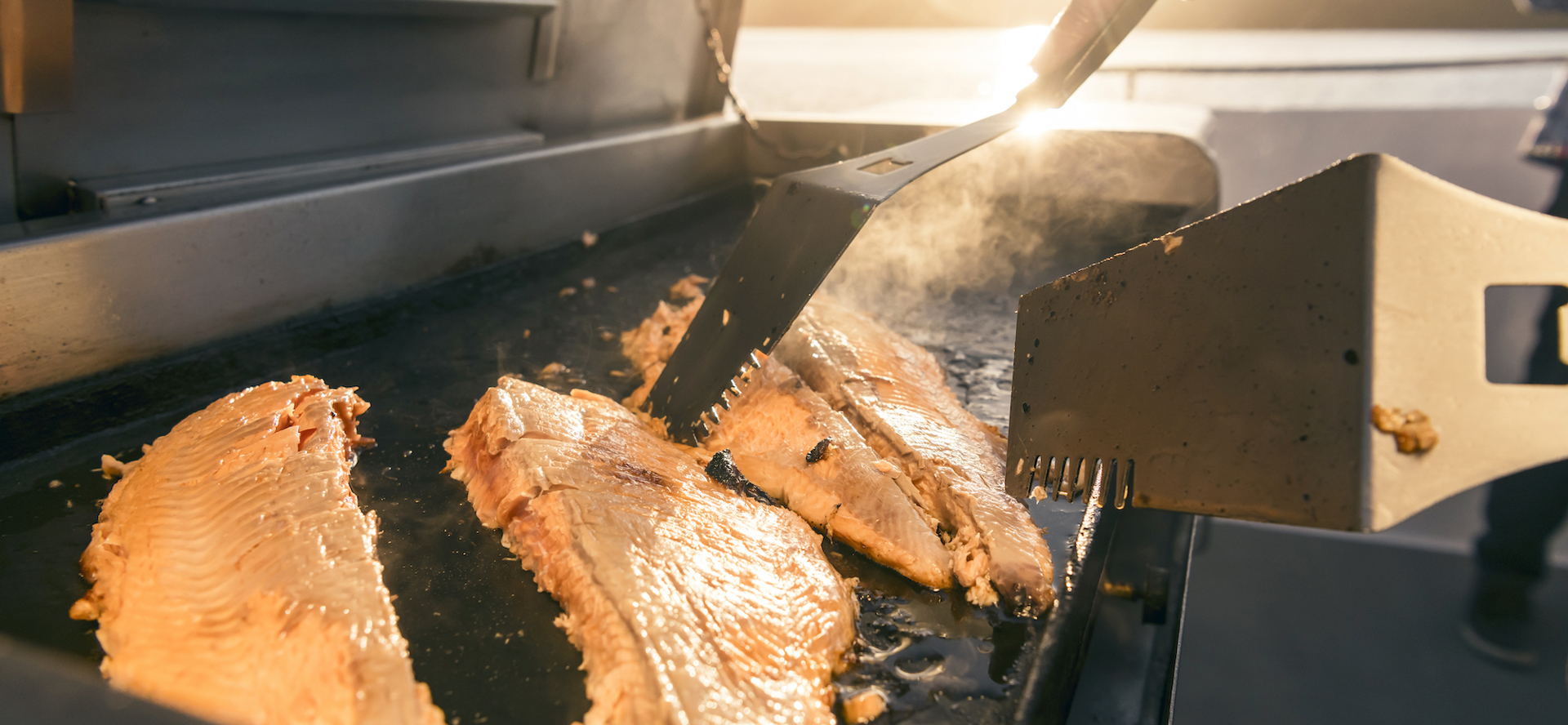 Marlborough salmon being BBQ'd onboard a Marlborough Tour Co boat in the Marlborough Sounds top of New Zealand's South Island
